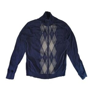 Banana Republic Men's Navy Blue Argyle Full Zip Mock Neck Sweater Size L